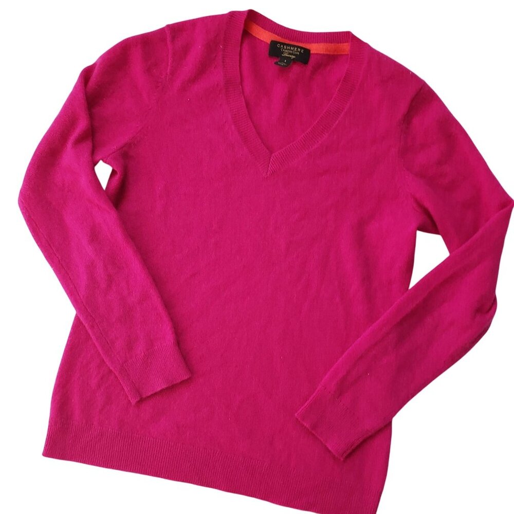 Charter Club Luxury Cashmere Sweater S Bright Pink Soft V-Neck Pullover